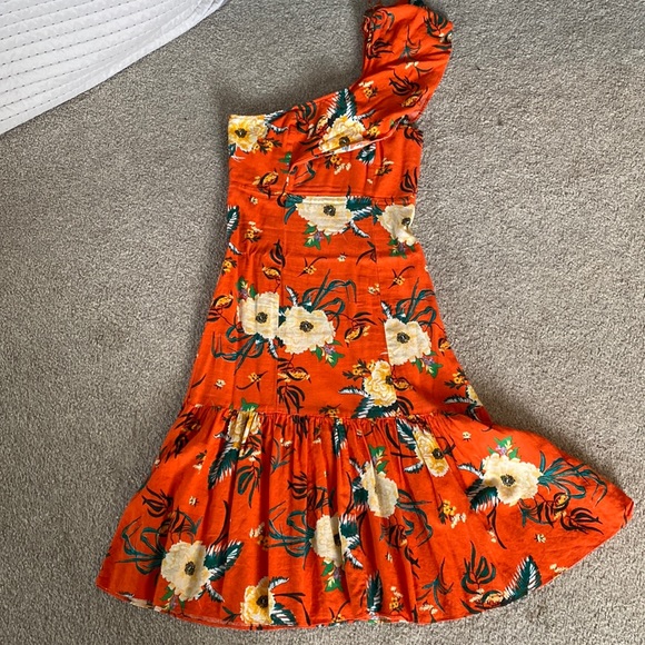 Urban Outfitters Dresses Urban Outfitters Orange Floral One Shoulder Midi Dress Poshmark